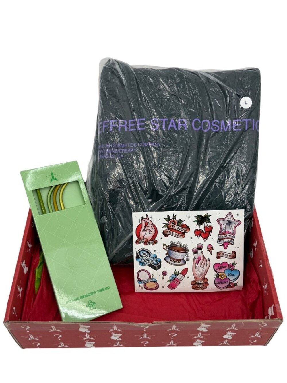 NIB Jeffree Star Cosmetics Mystery Box | Hoodie L | Metal Straws | Sticker Sheet